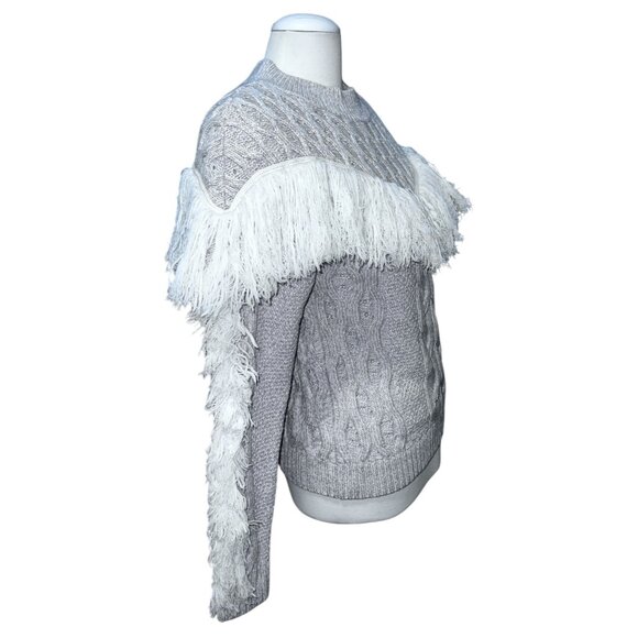 Amur Ulla Fringe Merino Wool Cable Knit Sweater With Fringe Detail Beige Sz Medi - Picture 12 of 15